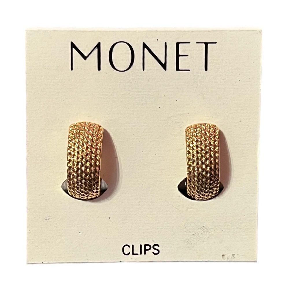 Monet Gold Tone Textured Clip On Hoop Earrings